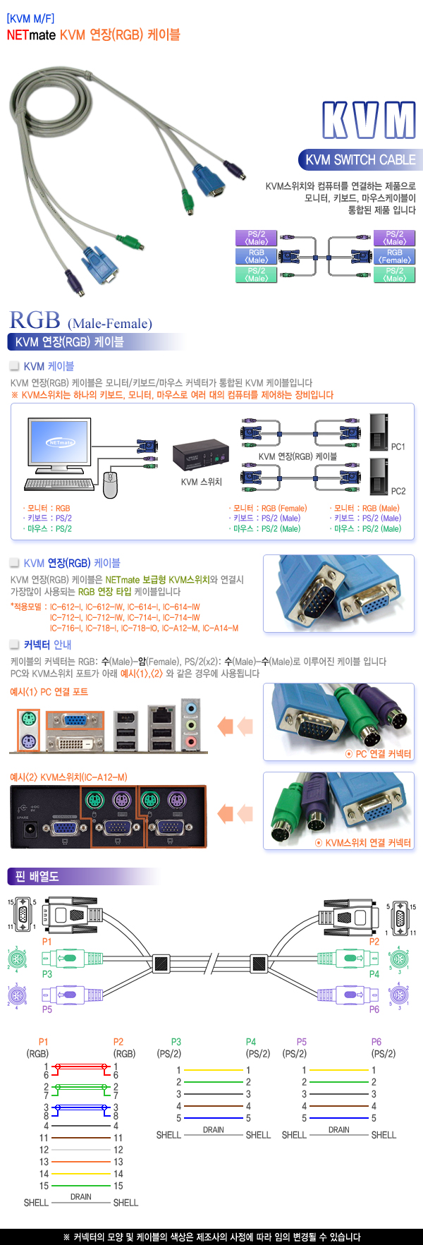 NETmate(넷메이트) KVM M/F 통합 케이블 5미터 - 더원테크